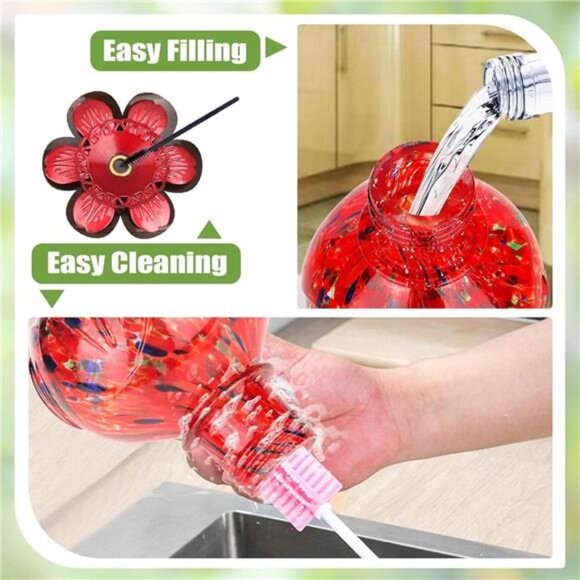 Hummingbird Feeder, Hand Blown Glass Hummingbird Feeders for Outdoors Hanging - Picture 6 of 7